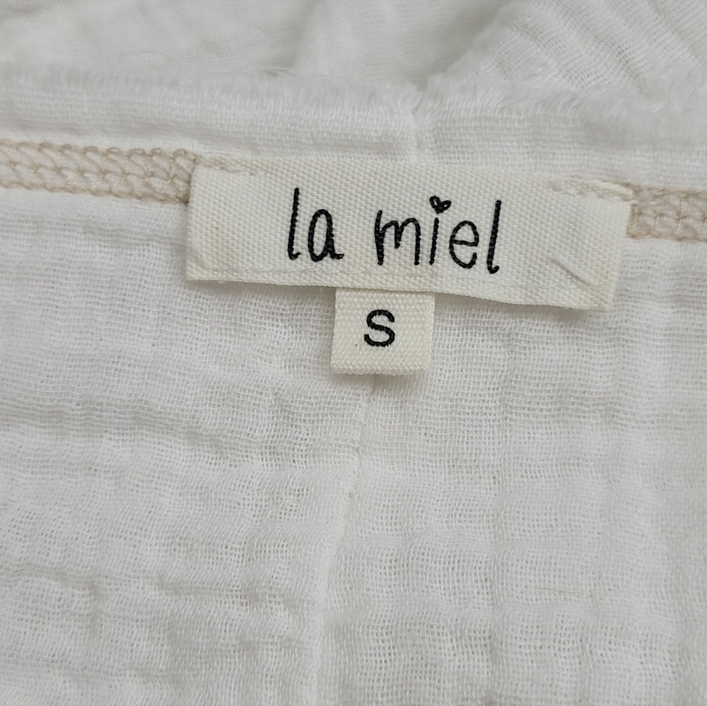 La Miel Women's Shirt White Textured Gauze Short Sleeve Rustic Hem Oversized Sm - Picture 10 of 12